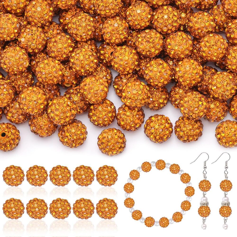 7945 200pcs 10mm Rhinestone Beads for Jewelry Making, Golden Shiny Round